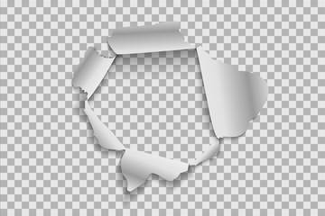 Torn paper realistic, hole in the sheet of paper on a transparent background. Vector illustrations EPS10 - obrazy, fototapety, plakaty