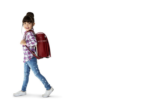 Young Asian Kid Student With A Backpack Portrait