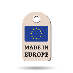 Hang tag made in Europe with flag. Vector illustration on white background.
