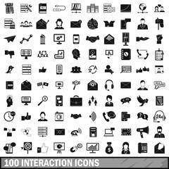 100 interaction icons set, simple style 