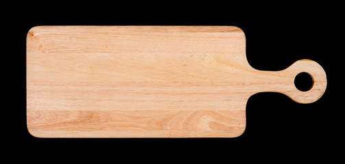 wooden cutting board on a black background,top view