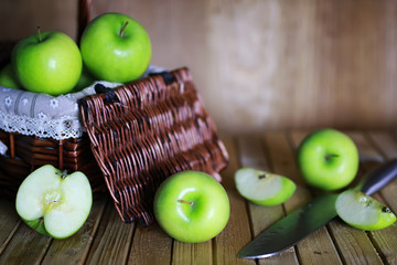 green apple in a basket