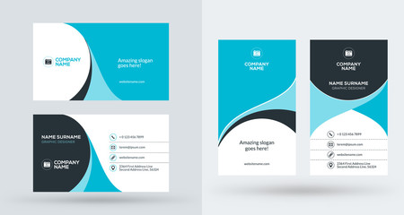 Double-sided creative business card template. Portrait and landscape orientation. Horizontal and vertical layout. Vector illustration