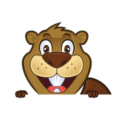 Beaver holding and looking over a blank sign board