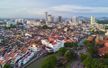  Arial View Historical part of the old Malaysian town in Malacca. It was listed as a UNESCO World...