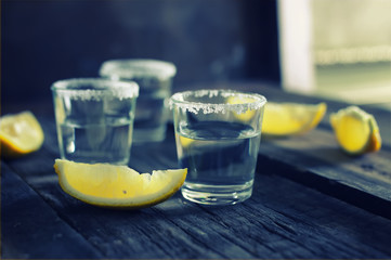 white tequila salt lemon wooden color