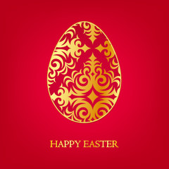 Golden Easter egg with ornament. Vector illustration.
