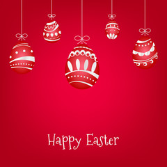 Easter eggs with ornaments on red background. Happy Easter card. Vector illustration.