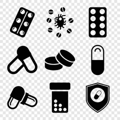 Set of 9 pill filled icons