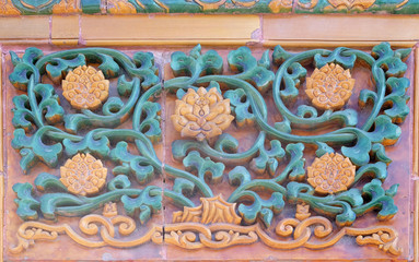 Ceramic detail from Royal Palace wall in The Forbidden City, Beijing, China