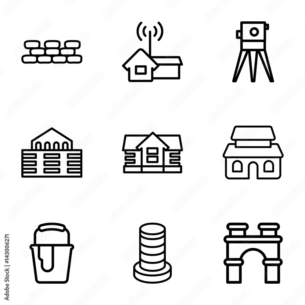 Poster set of 9 building outline icons
