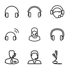 Set of 9 headset outline icons