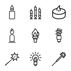 Set of 9 glow outline icons