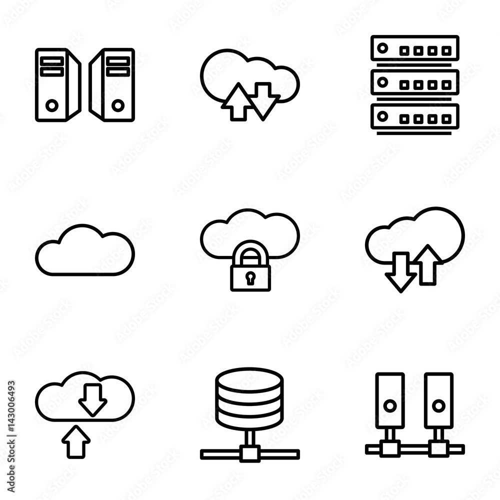 Poster set of 9 hosting outline icons