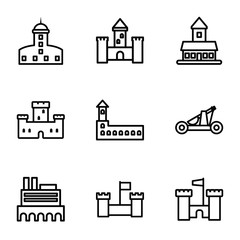 Set of 9 fort outline icons