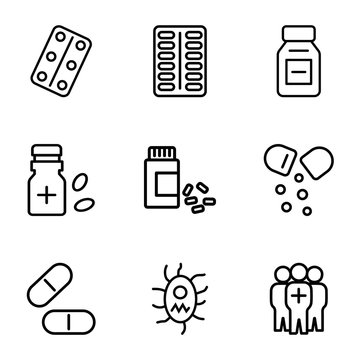 Set of 9 cure outline icons