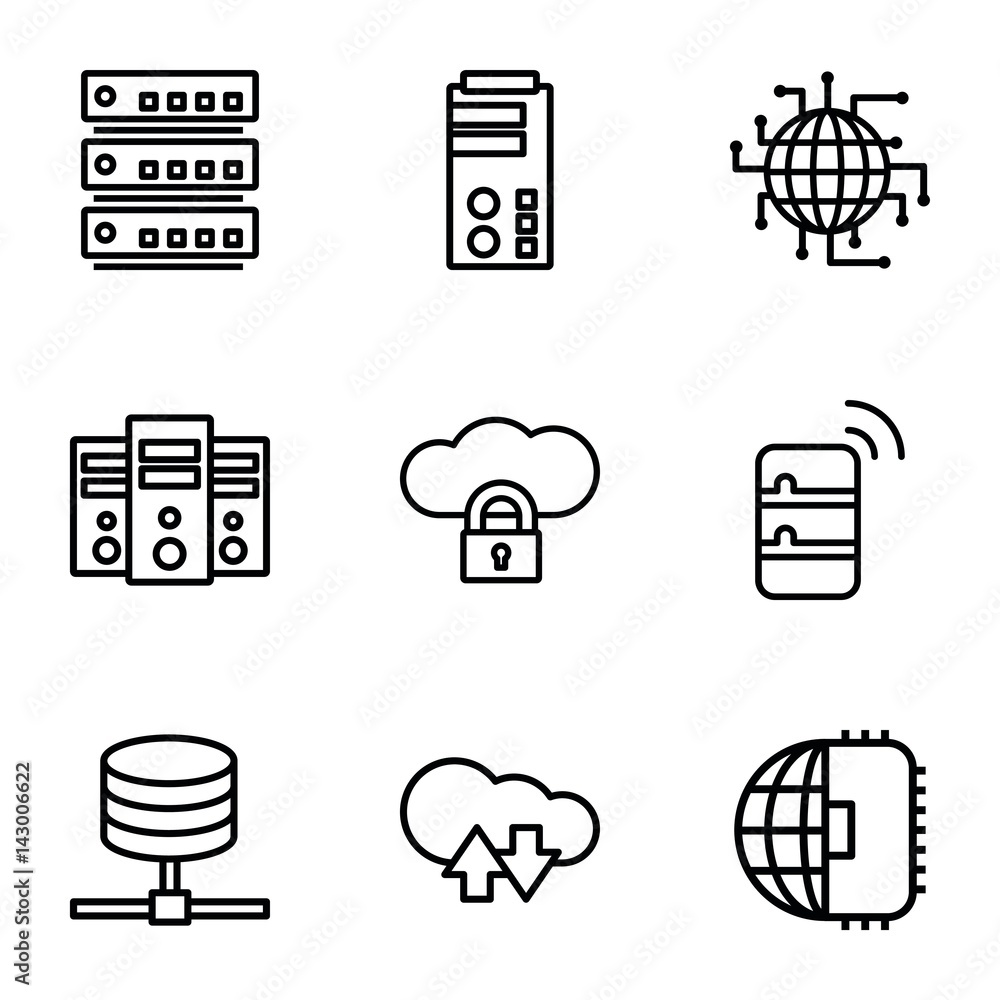 Poster set of 9 server outline icons