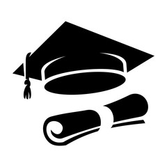Black graduation cap diploma icon