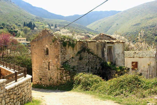 abandoned old stone house in old perithia corfu