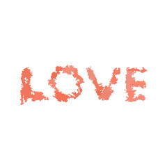 Love lettering from watercolor blurs isolated on white background