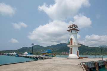 Fototapeta na wymiar Lighthouse on the pier in Koh Chang, Thailand