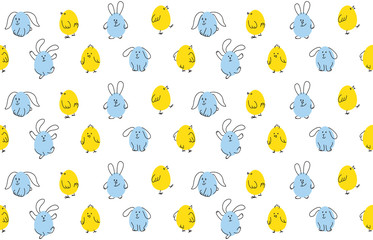 Easter seamless vector pattern, chicks and bunnies