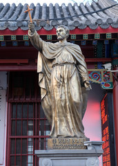 Saint Francis Xavier statue in front Saint Joseph Cathedral in Beijing, China