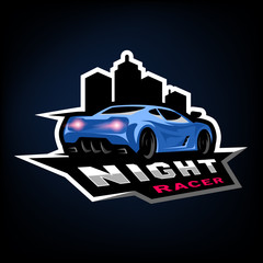 Night street racer, emblem, logo.