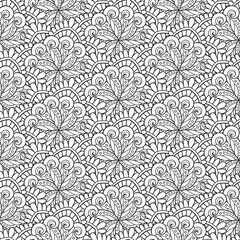 Vector Seamless Monochrome Pattern. Printable Coloring Pages. Hand Drawn Decorative Scales
