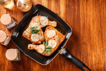 Raw chicken legs marinated