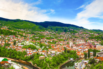 Fototapeta na wymiar Beautiful view of the city of Sarajevo, Bosnia and Herzegovina, on a sunny day