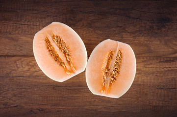 Cantaloupe or Charentais melon with half