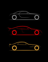 set of three stylized silhouette sports, business luxury car coupe