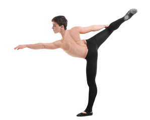 Handsome young ballet dancer on white background