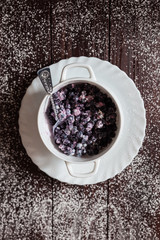 Fototapeta na wymiar Blueberries and ice cream in the white plate