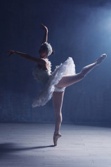 Fototapeta premium Young beautiful ballerina dancing in studio