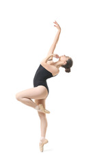 Obraz premium Young beautiful ballerina dancing on white background