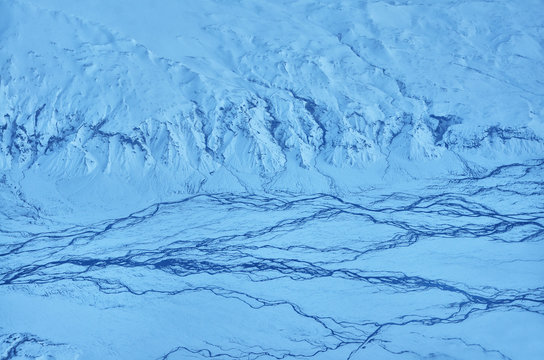 Arial View On Rivers Of Thorsmork In Iceland - Winter Landscape, Photo With Copy Space