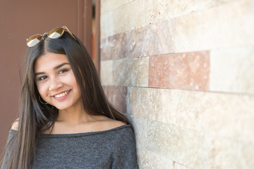 happy young woman close up portrait smiling