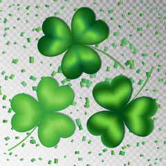 A set of clover leaves on a transparent background for a festive design for St. Patrick's Day

