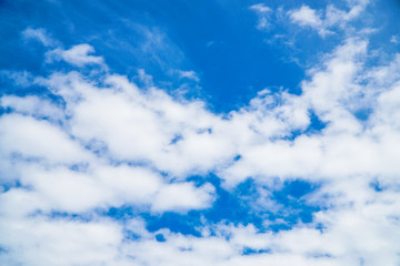 White clouds float in the blue sky