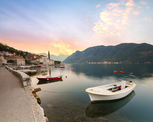 Fototapeta premium Sunrise over the Kotor Bay near Perast, Montenegro