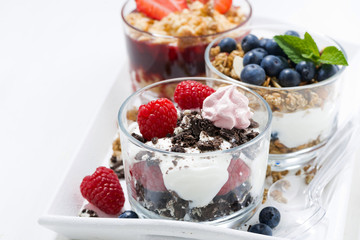 Desserts with fresh berries in glasses