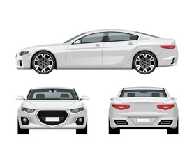 Modern car vector template. White business sedan isolated on white background