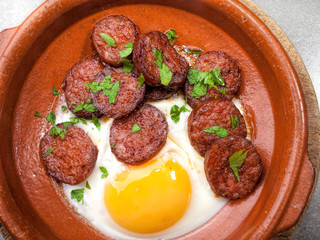 fried chorizo with fried egg