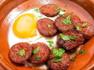 fried chorizo with fried egg