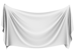 Blank white hanging cloth banner with folds. - 143024068