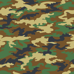 Fototapeta premium Camouflage seamless pattern in green and beige colors. Vector illustration