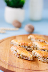Turkish baklava made from nuts over easter table.