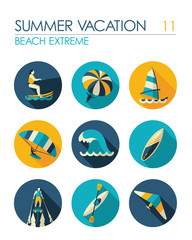 Fototapeta premium Extreme Water Sport icon set. Summer. Vacation